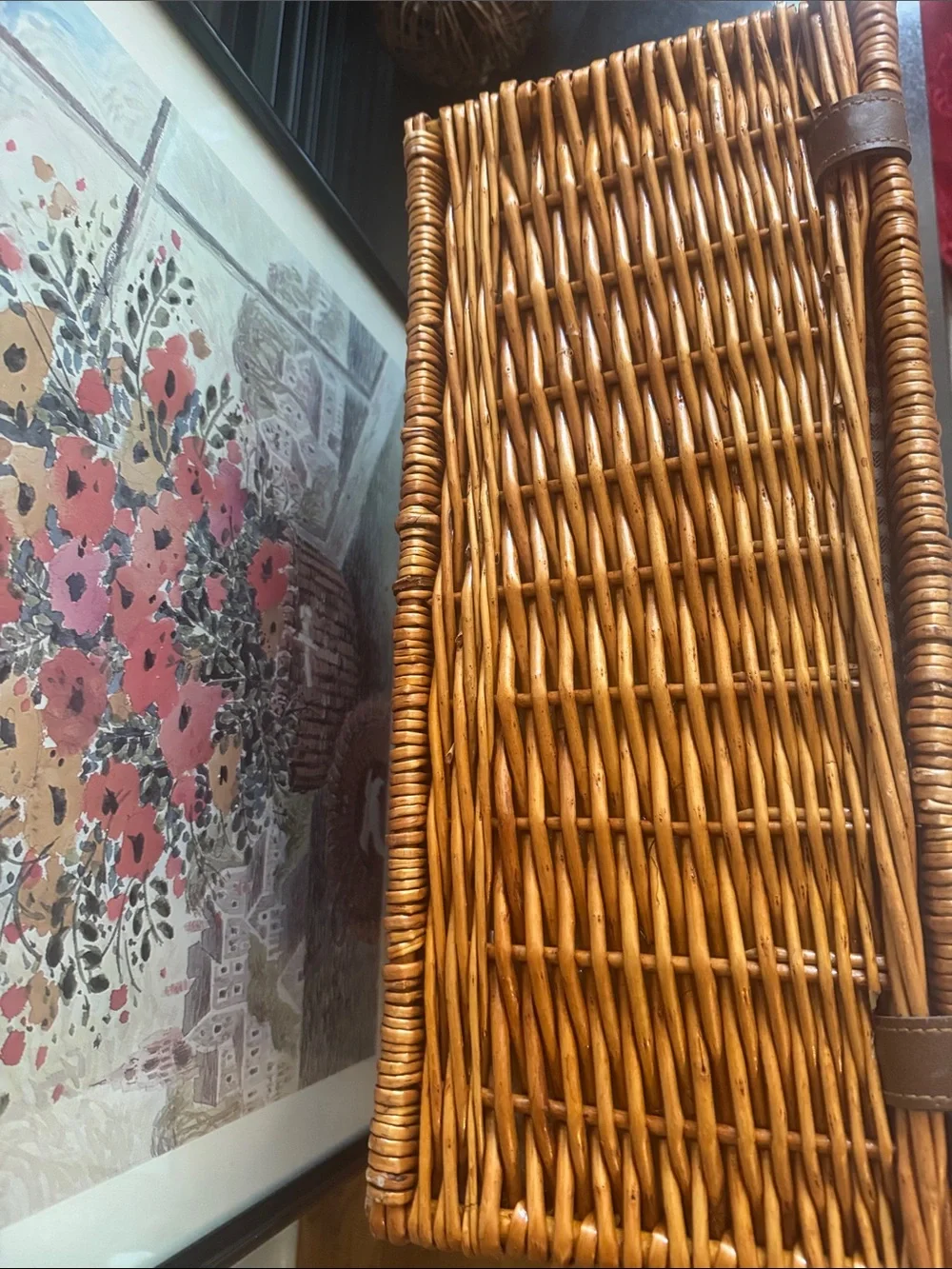 Wicker Picnic Basket Set with Red Gingham Lining